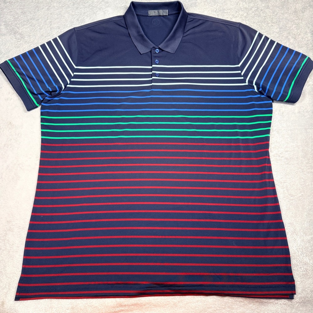 G/FORE Polo Shirt Mens XXL Navy Blue Multi Stripe G4MF21K10 Golf‎ Performance